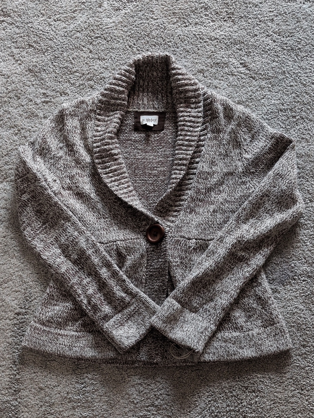 NWT In Stitches Brown And White Marled Cardigan Size Large
